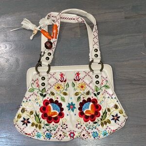 Isabella Fiore Embroidered Tan Handbag